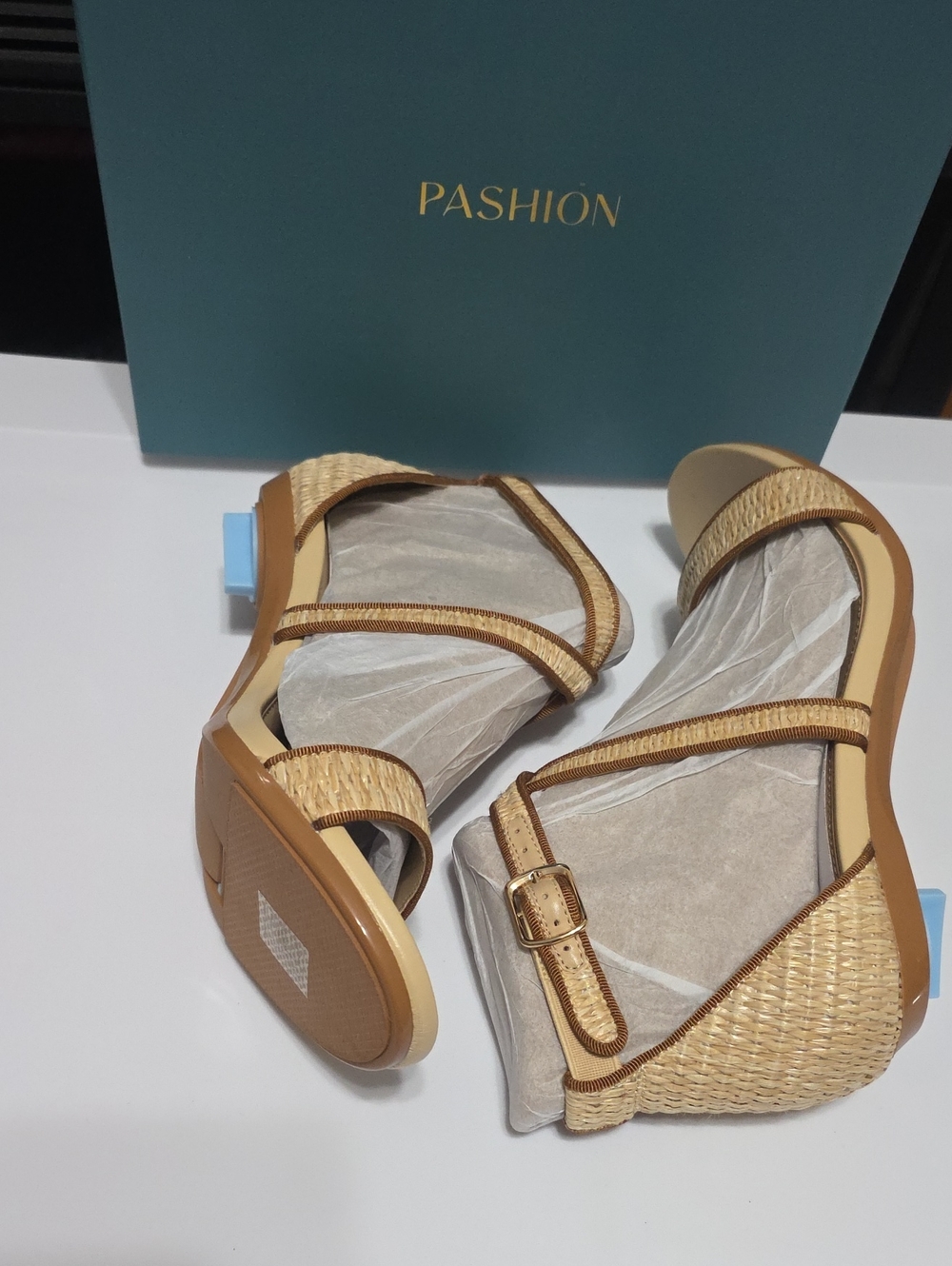 Pashion Footwear Tan Woven Ankle-Strap Sandals for Women